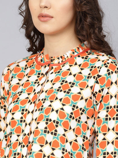 Women's Orange & White Printed Dress