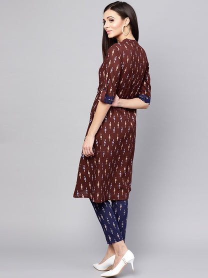 Women's  Brown Printed A-Line Kurta