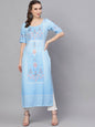 Women's  Blue & White Printed A-Line Kurta