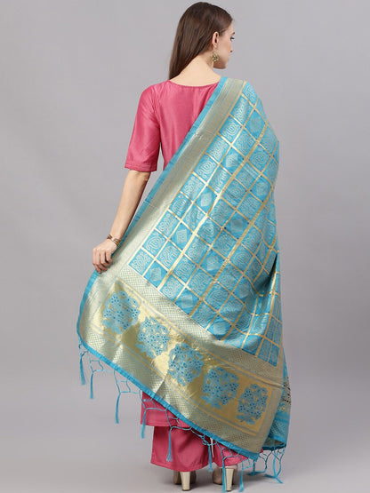 Women's Turquoise Blue Zari Worked Dupatta