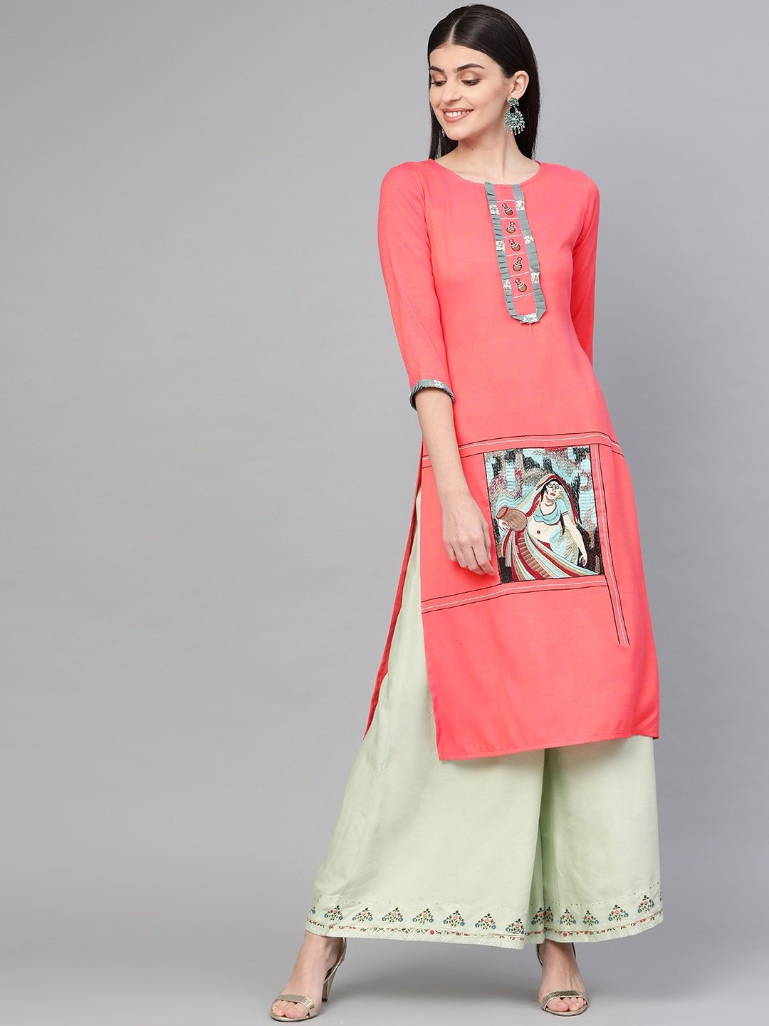 Women's Pink Quirky Embroidered Kurta