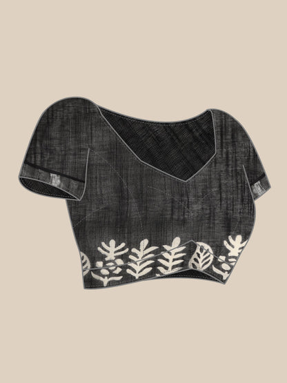 Women's Black Printed Unstitched Blouse Sarees