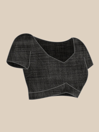 Women's Black Printed Unstitched Blouse Sarees