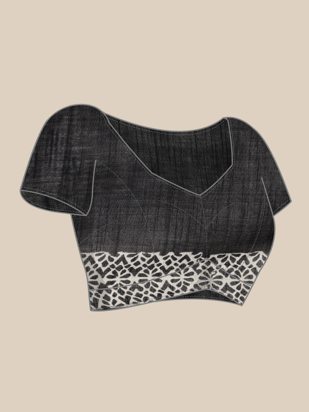 Women's Black Printed Unstitched Blouse Sarees