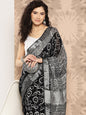 Women's Black Printed Unstitched Blouse Sarees