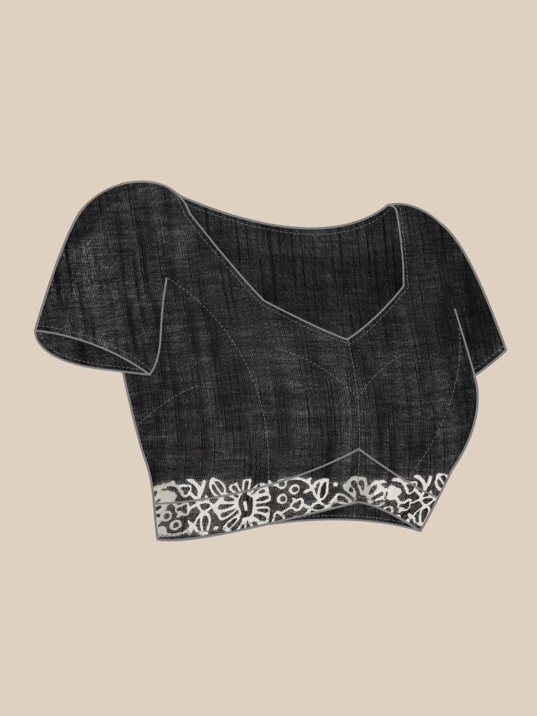 Women's Black Printed Unstitched Blouse Sarees