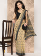 Women's Beige Printed Unstitched Blouse Sarees