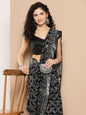 Women's Black Printed Unstitched Blouse Sarees