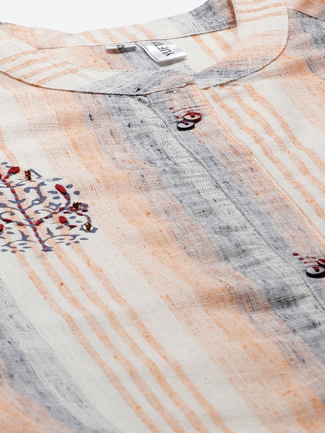 Women's Peach & Blue Striped Kurta