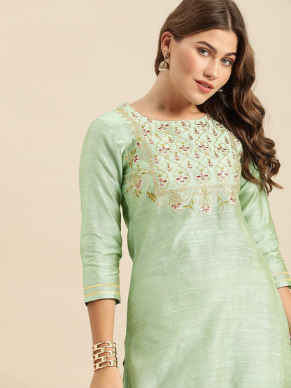 Women's Sea Green Floral Embroidered Kurta