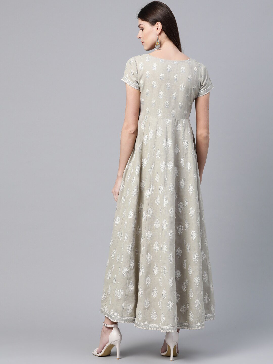Women's  Taupe & Off White Khari Print Maxi Dress