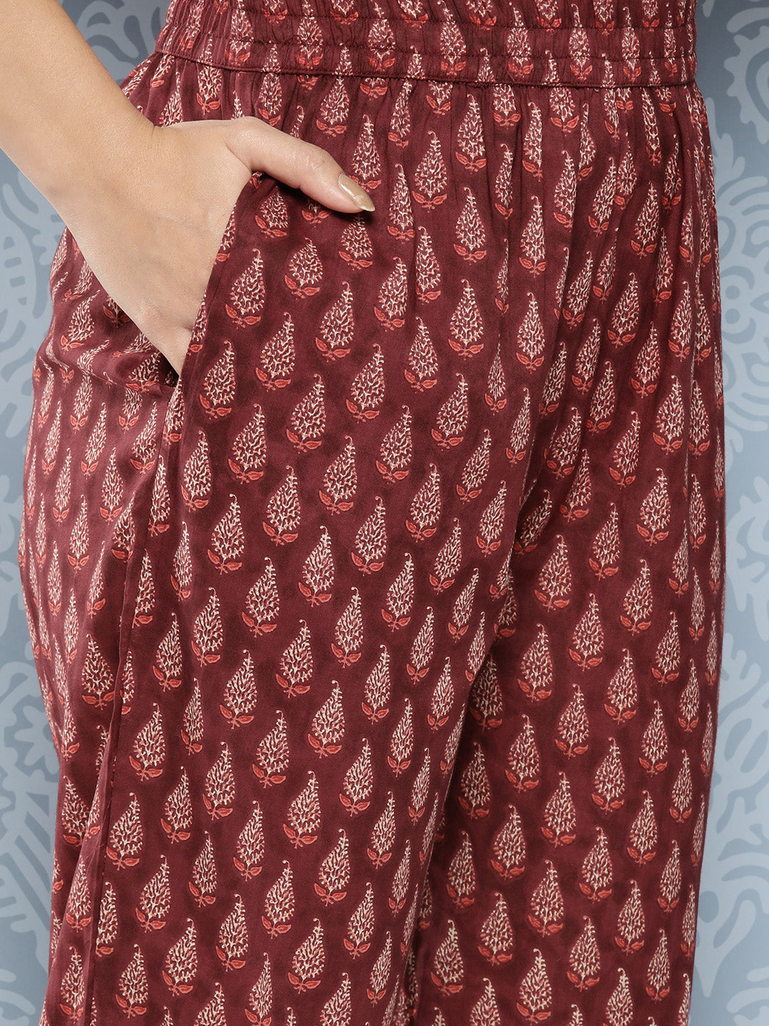 Women's Maroon Ethnic Motifs Straight Kurta Trouser And Dupatta Set