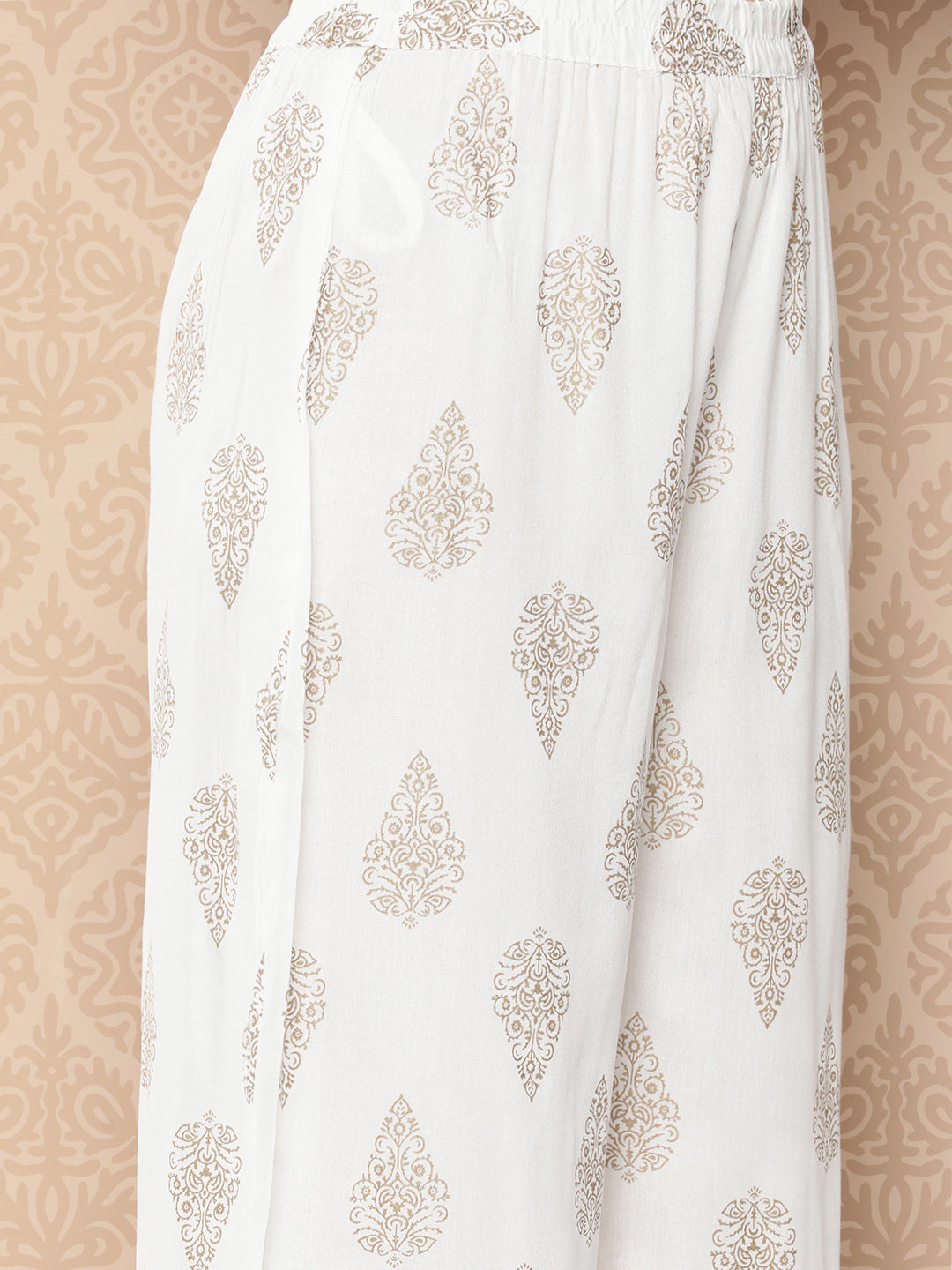 Women's White Ethnic Motifs Anarkali Kurta Trouser And Dupatta Set