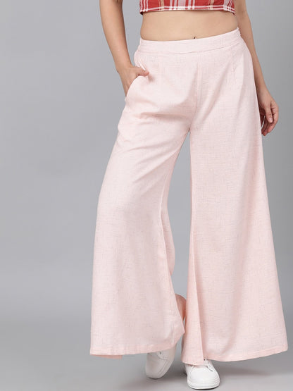 Women's  Pink Solid Flared Palazzos