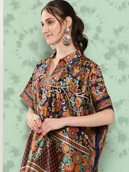 Women's Blue Printed Kaftan Top