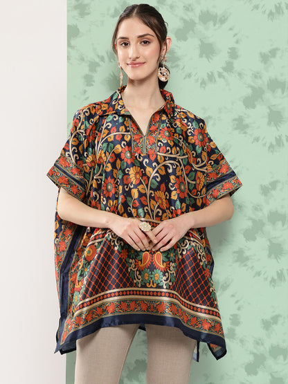 Women's Blue Printed Kaftan Top