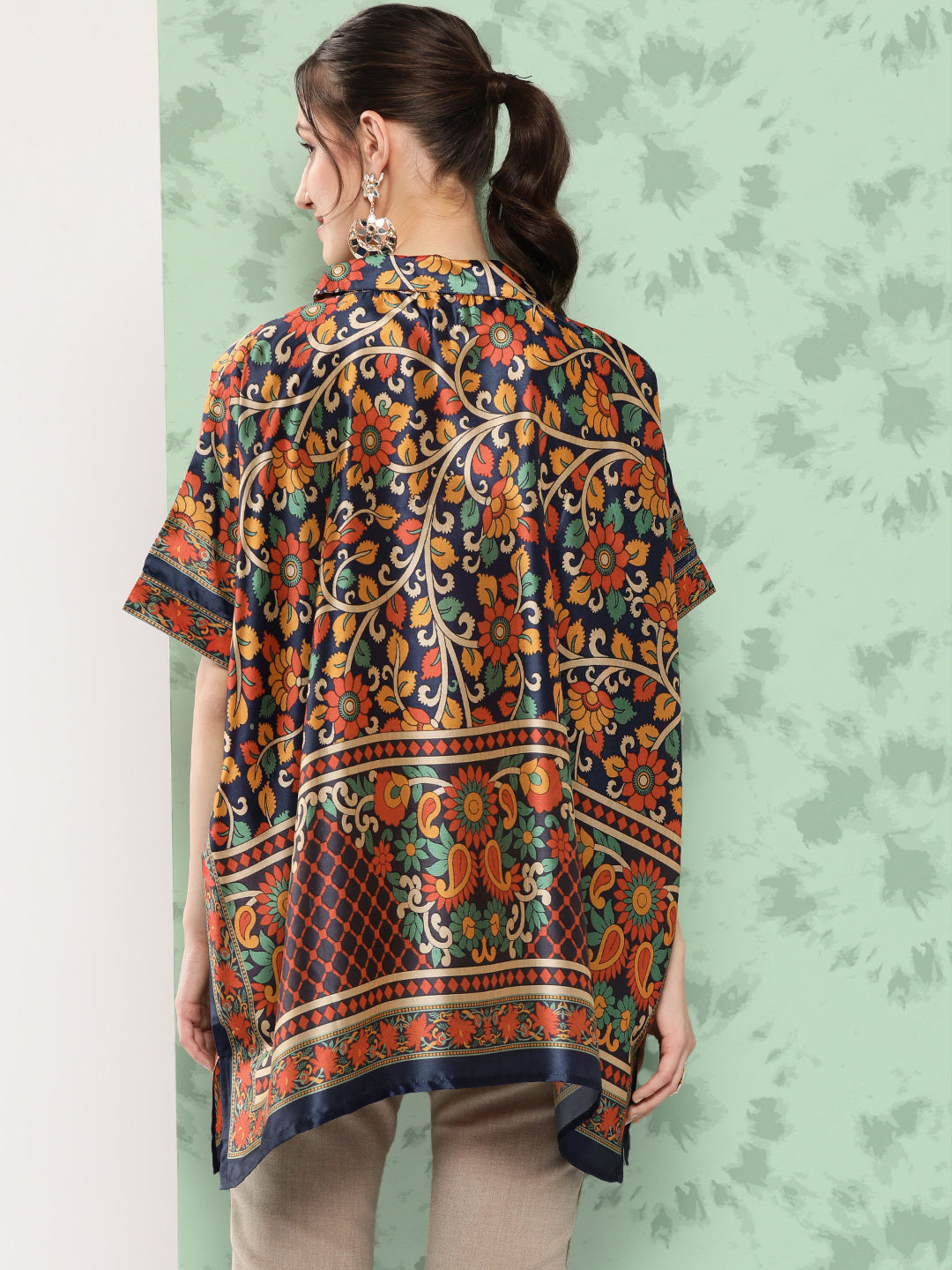 Women's Blue Printed Kaftan Top
