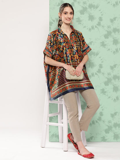 Women's Blue Printed Kaftan Top