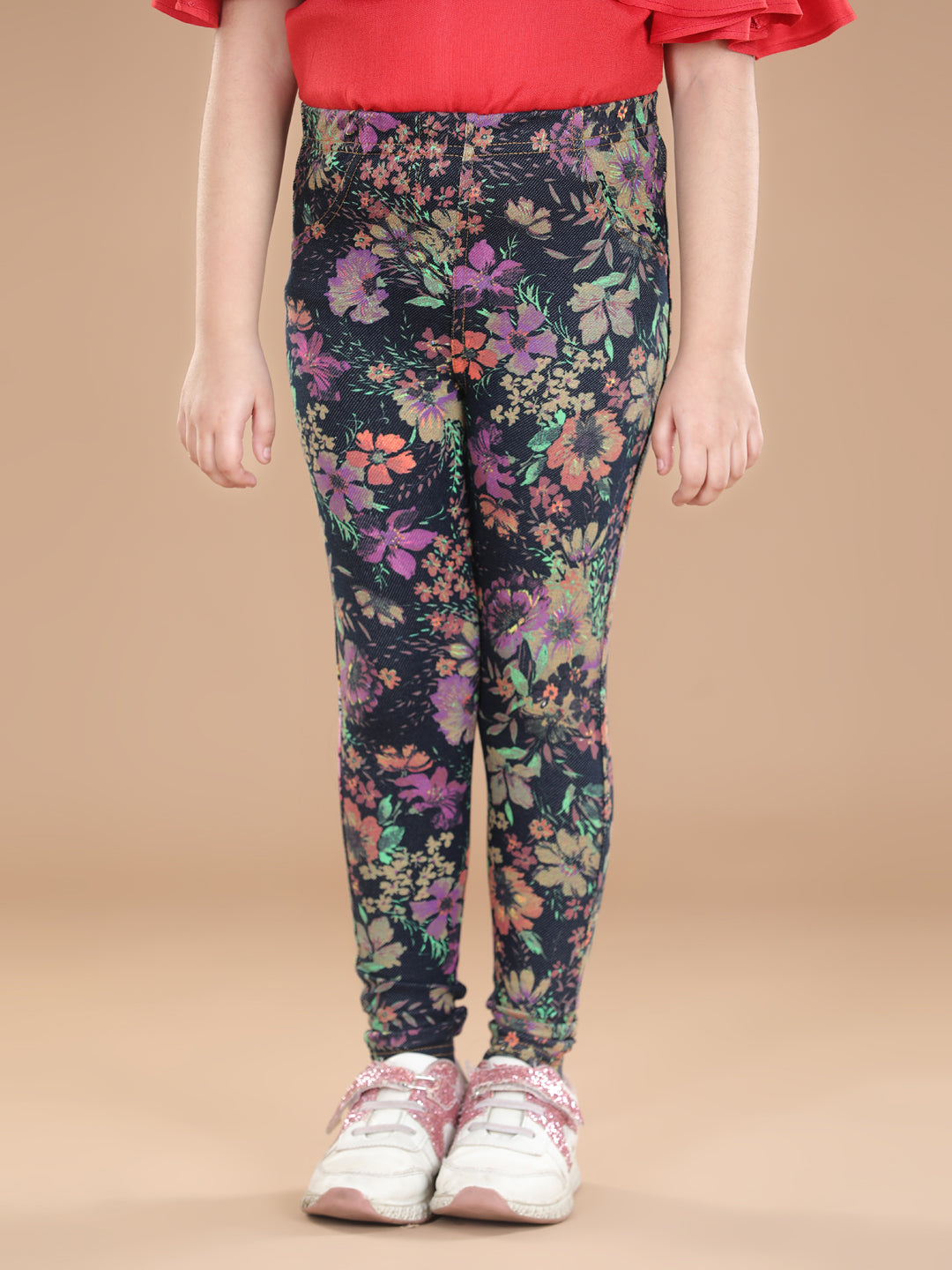 Girl's  Cotton Floral Printed Jegging - S