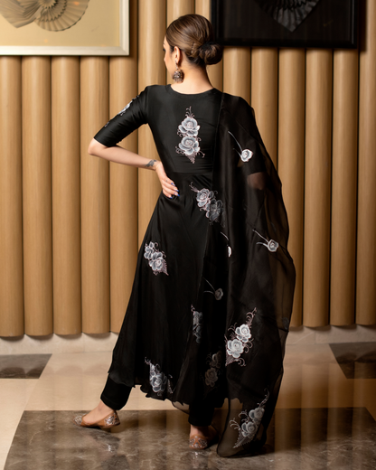 Women's Leather Black Handpainted Suit Set