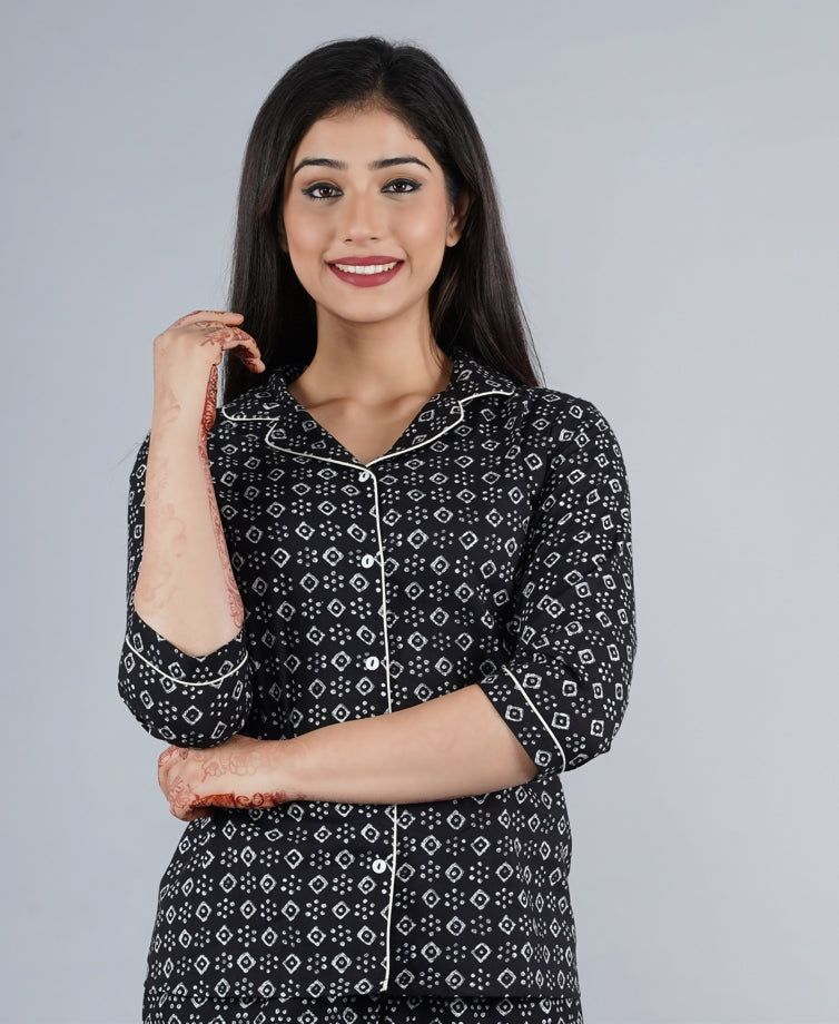 Women's Black Abstract Shirt Kurta Pyjama Set