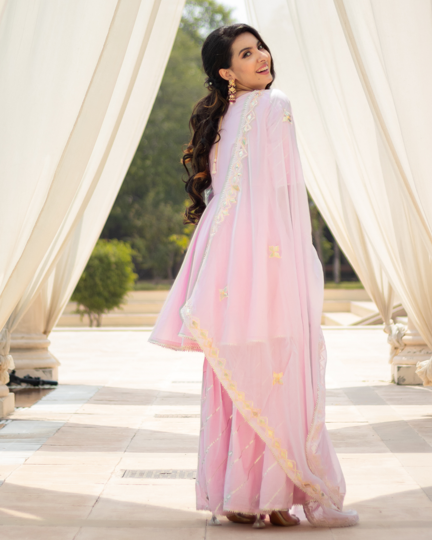 Women's Pink Rhythm Gota Sharara Set