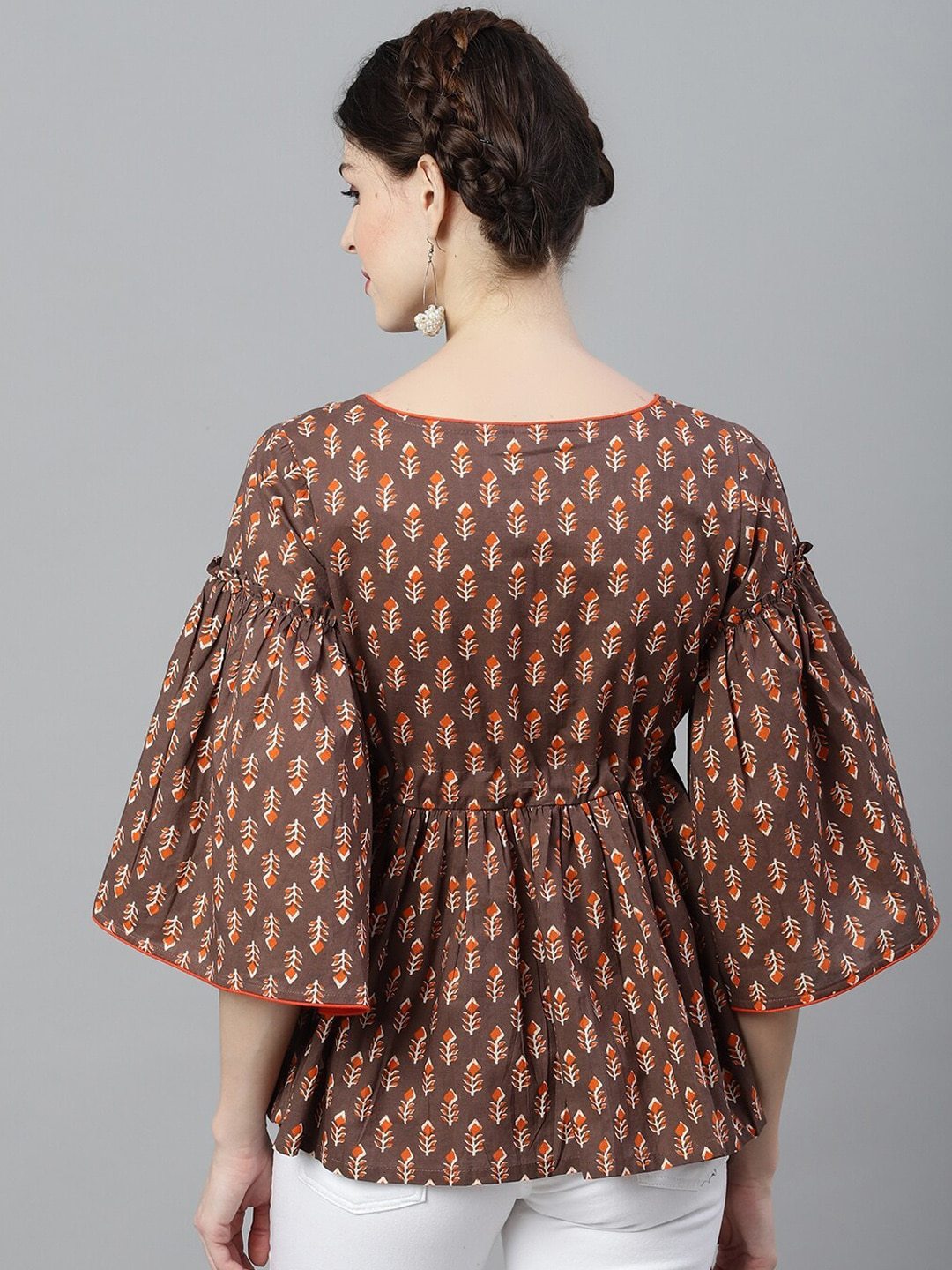 Women's Brown & Orange Printed Tunic
