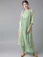 Women's  Green & Mustard Yellow Printed Layered Maxi Dress