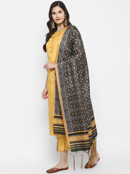 Women's Yellow Color Silk Blend Straight Kurta Palazzo With Dupatta