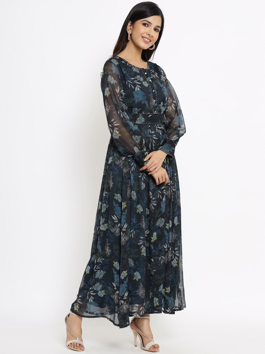 Women's Flared Printed Dress With Tie-up Blet