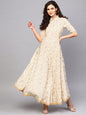 Women's  Off-White & Golden Printed Maxi Dress