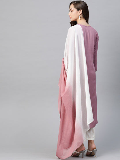 Women's Pink & Offwhite Embroidered Kurta Set