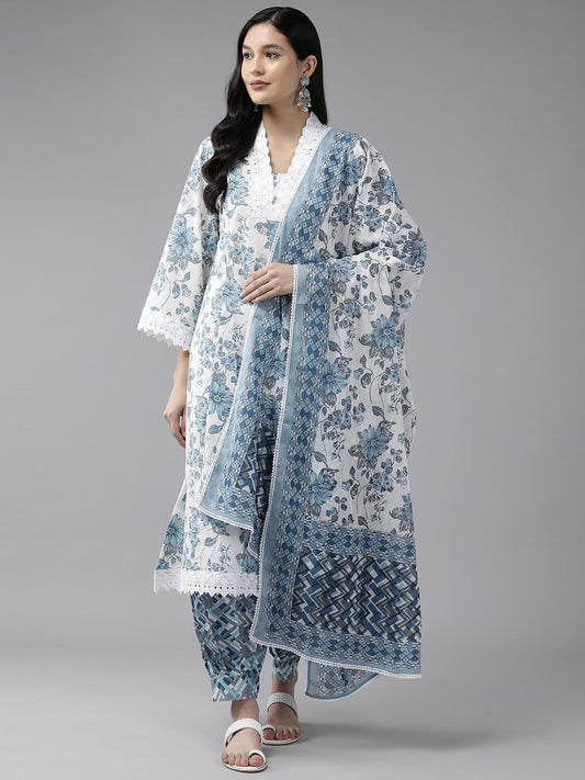 Women's White Leheriya And Cotton Lining Straight Kurta