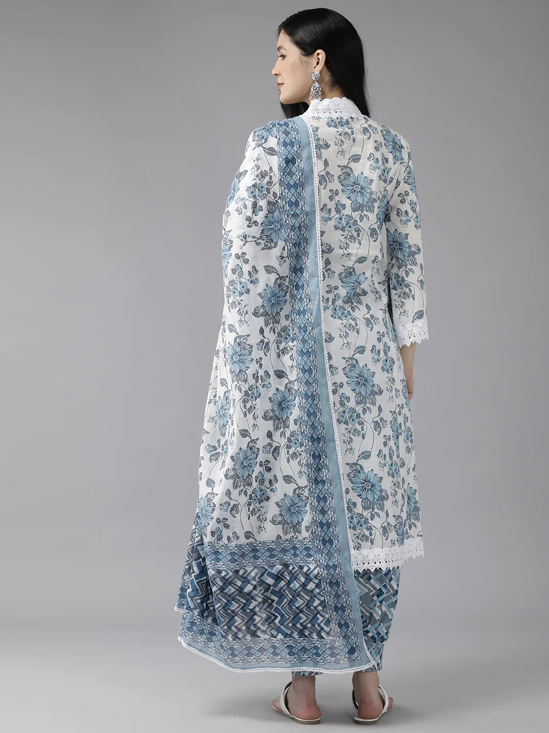 Women's White Leheriya And Cotton Lining Straight Kurta