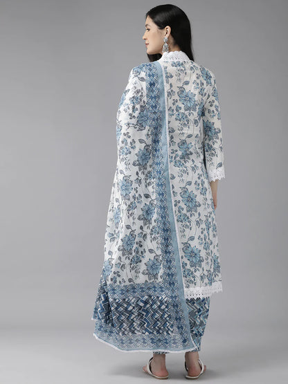 Women's White Leheriya And Cotton Lining Straight Kurta