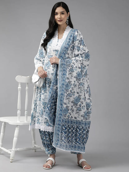 Women's White Leheriya And Cotton Lining Straight Kurta