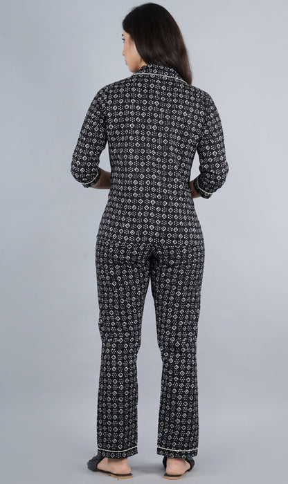 Women's Black Abstract Shirt Kurta Pyjama Set