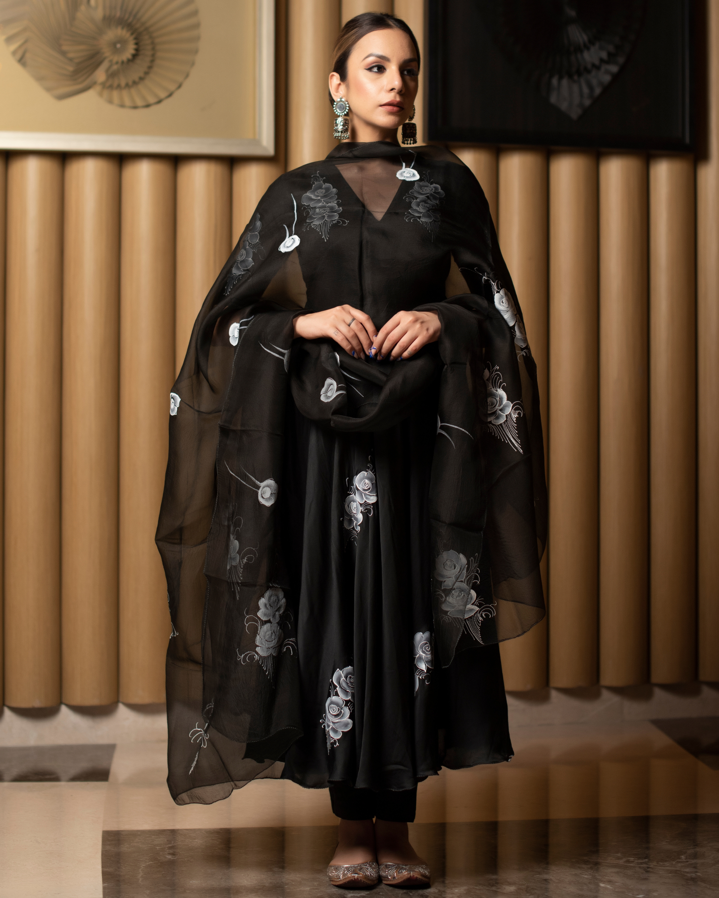 Women's Leather Black Handpainted Suit Set