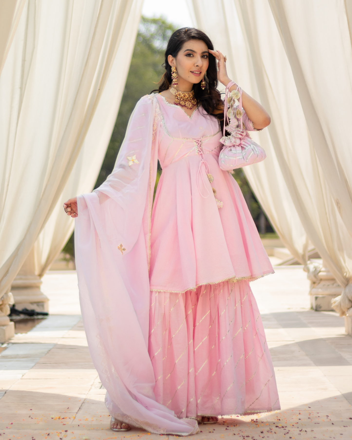 Women's Pink Rhythm Gota Sharara Set