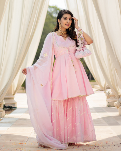 Women's Pink Rhythm Gota Sharara Set