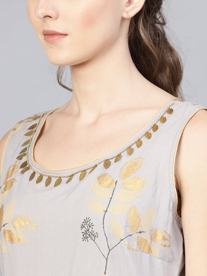 Women's  Grey & Golden Printed Basic Jumpsuit