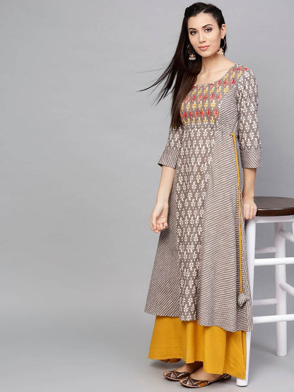 Women's  Grey & Off-White Printed Layered Maxi Dress
