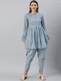Women's  Blue & White Bandhani Printed Kurta with Dhoti Pants