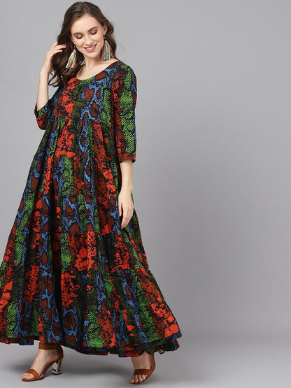 Women's  Multicoloured Animal Printed Maxi Dress