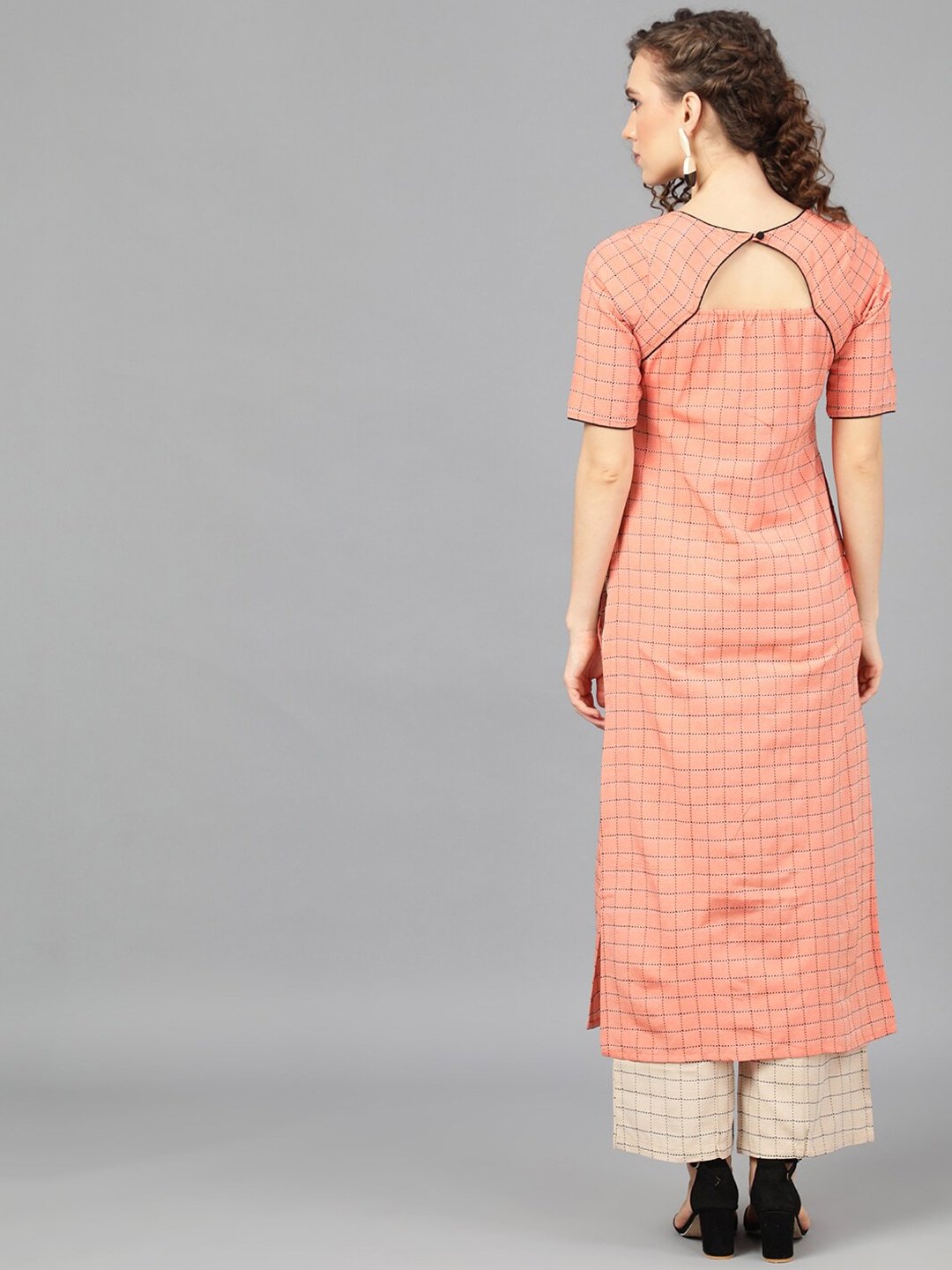 Women's  Peach-Coloured & Beige Printed Kurta with Palazzos