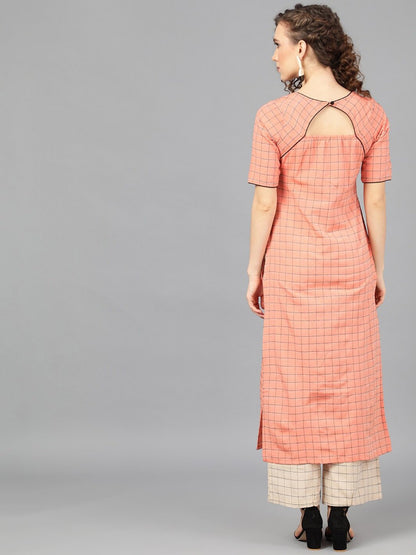Women's  Peach-Coloured & Beige Printed Kurta with Palazzos