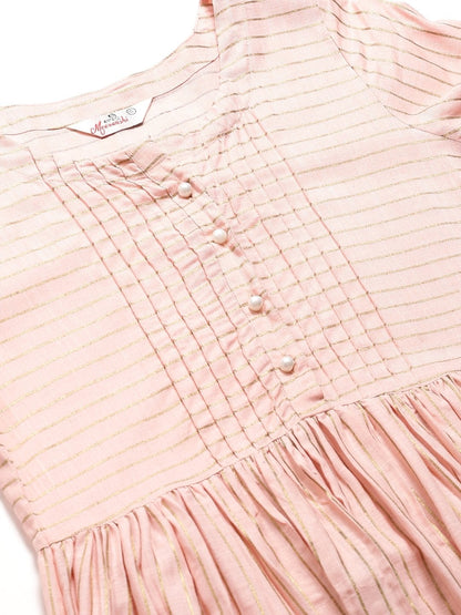 Women's Pink & Golden Striped Anarkali Kurta