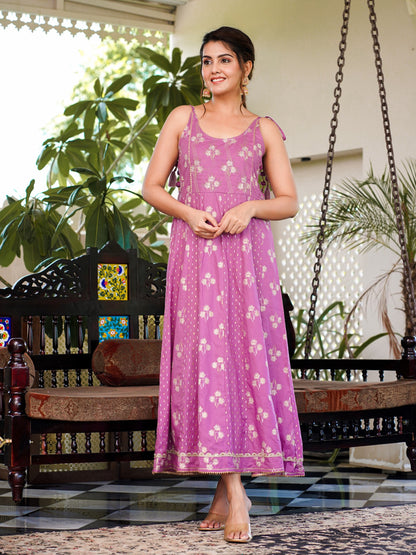 Women's Purple Strappy Anarkali Dress