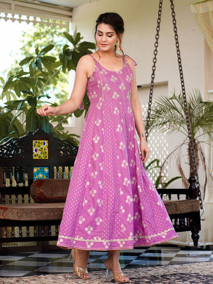 Women's Purple Strappy Anarkali Dress