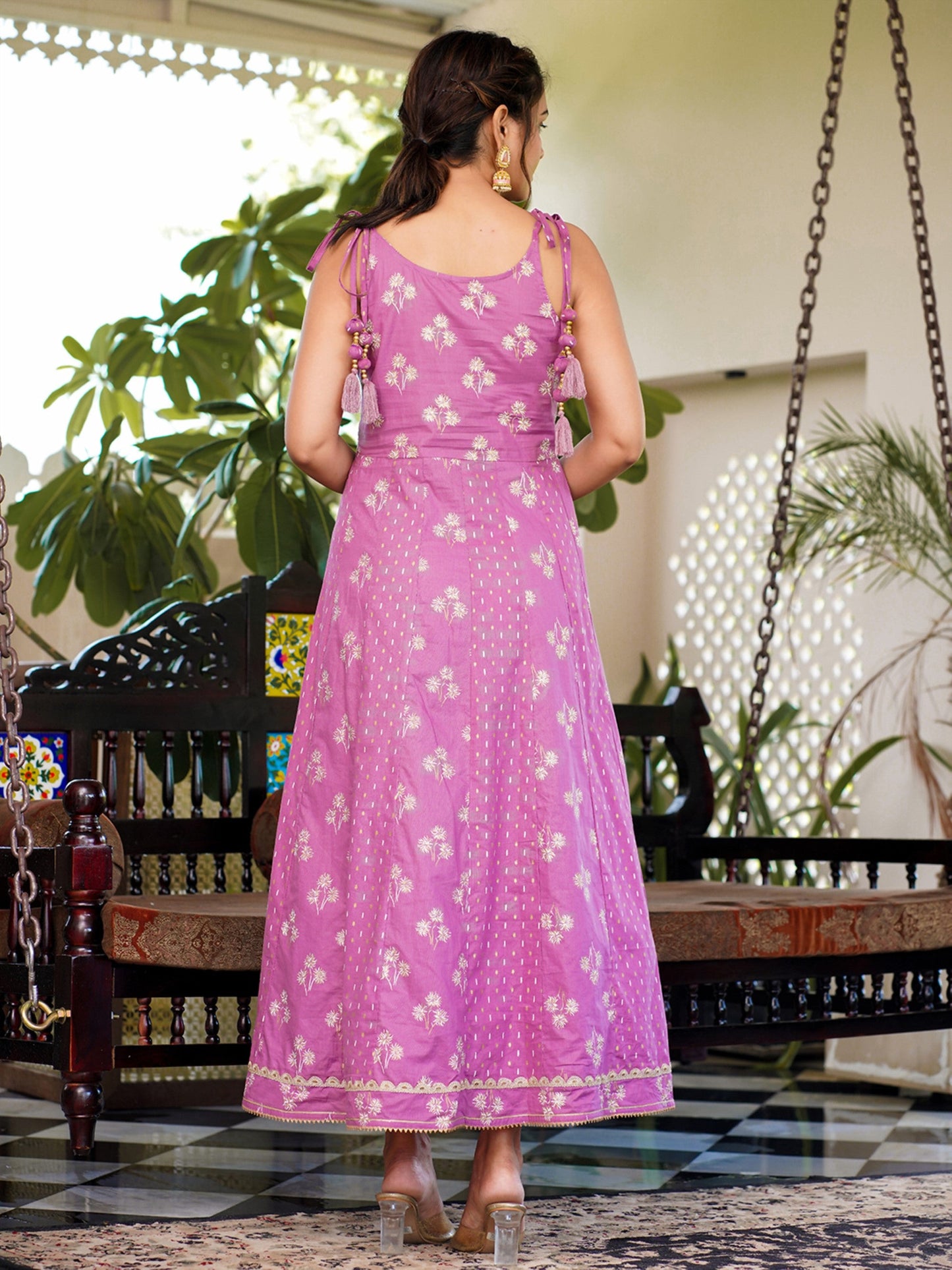 Women's Purple Strappy Anarkali Dress